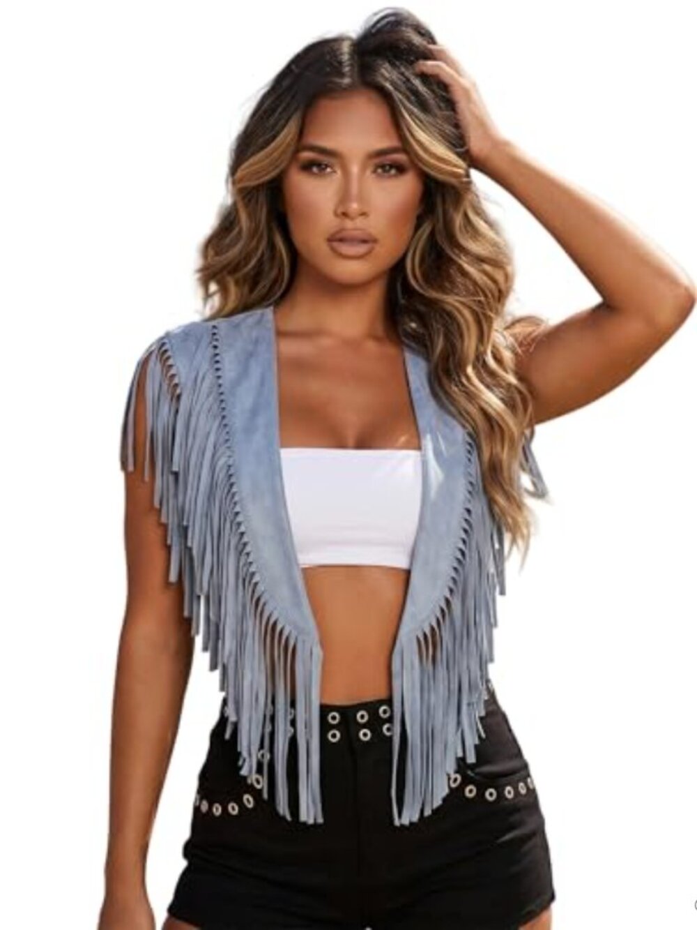 Women's Suede Tassel Vest 70s Hippie Open Front Western Jacket